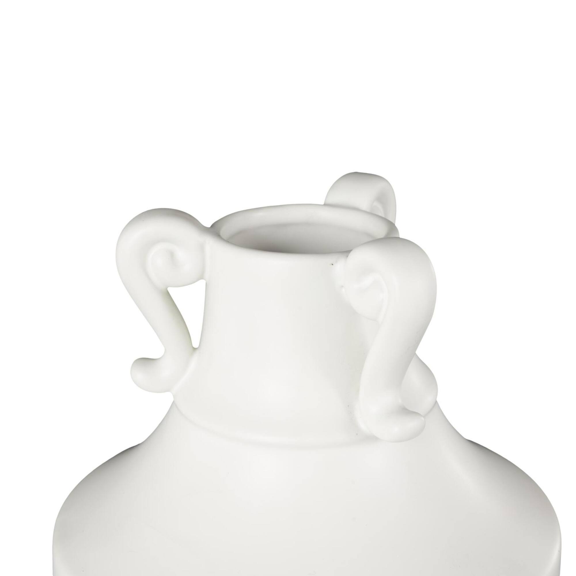 15.75" White Ceramic Sleek Amphora Vase with Scroll Handles